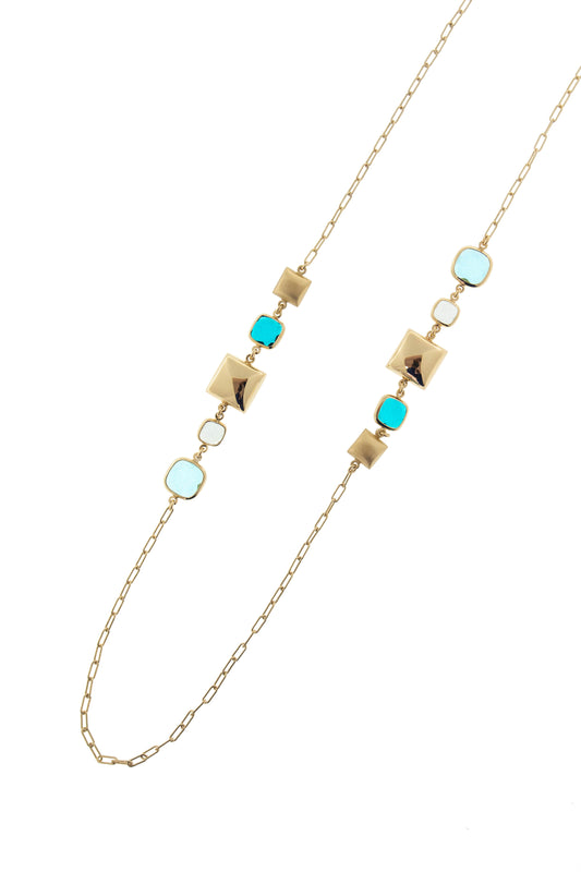 Aquacaramelle necklace with petrol colour glass-pastes