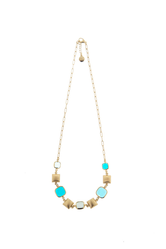 Aquacaramelle necklace with glass pastes in the shades of the sea