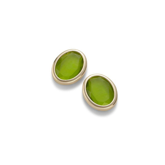 Caramelle Ovali stud earrings with Cat's eye Green glass paste