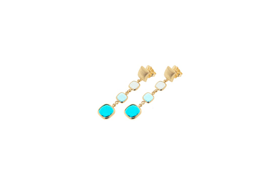 Aquaramelle dangling earrings with three glass pastes in the shades of the sea