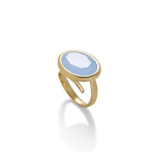 Caramelle Ovali ring with Milky Blue glass paste