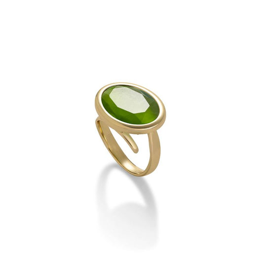Caramelle Ovali ring with Cat's eye Green glass paste